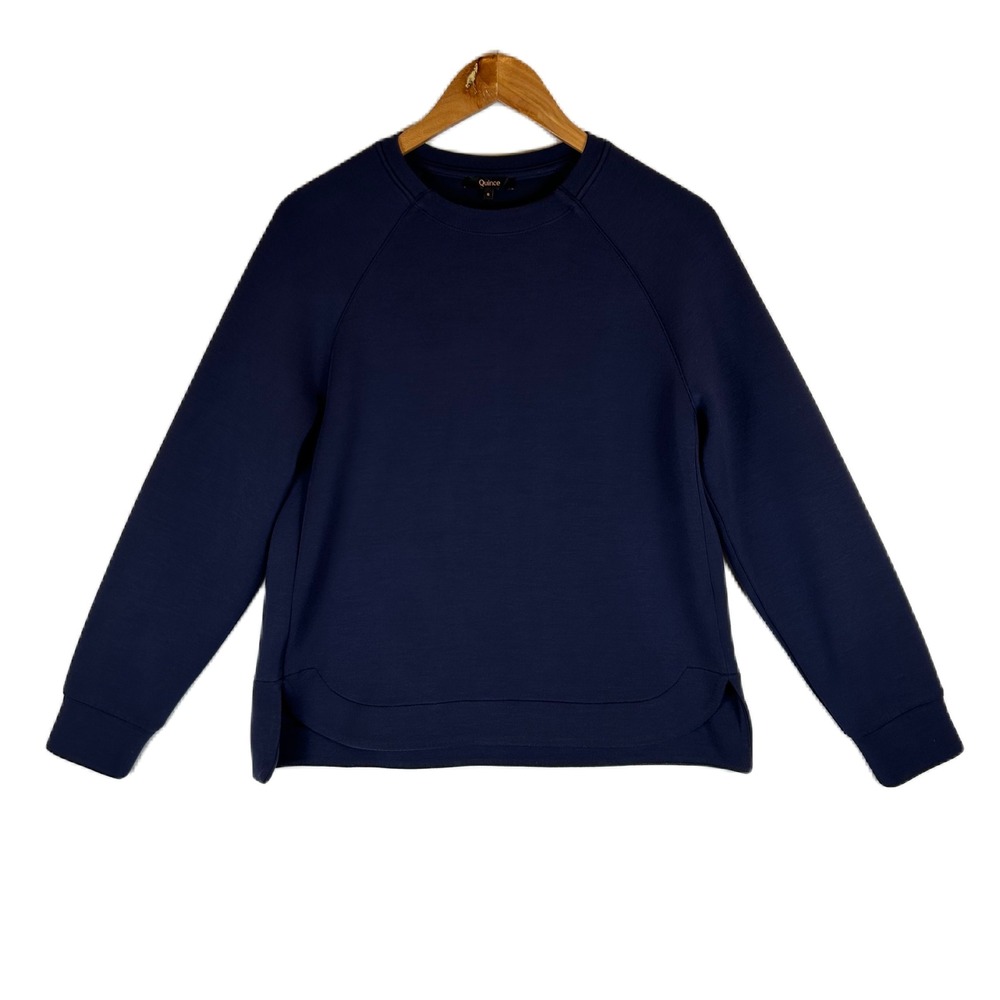 Quince Navy Blue Raglan Crewneck Sweatshirt Curved Tulip Hem Women‎ Small